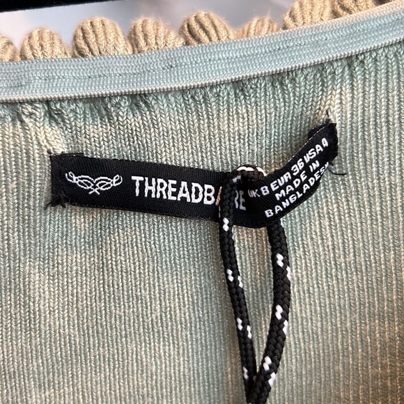 Threadbare Brooke Ribbed Off-the-Shoulder Fitted Dress w/ Frilled Edges in Sage - Picture 4 of 4